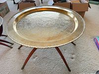 Full view of brass tray side table assembled