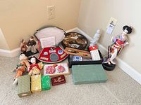 Group shot of entire lot arranged on floor showing all items and boxes