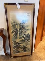 Full view of framed Asian landscape artwork