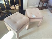 Pair of pink ottomans beside fireplace showing overall design