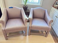 Front view of both lavender chevron fabric chairs