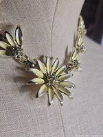 Close-up of enamel flower showing colour and rhinestones