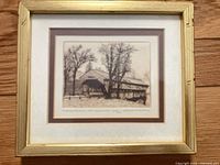 Full view of framed etching