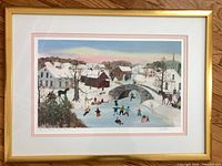 Framed lithograph showing entire artwork with frame and mats