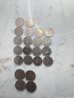 Overhead view of entire lot showing 100-won and 500-won coins