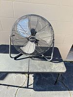 Front view of 20-inch Commercial Electric floor fan on stand