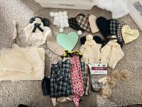 Overview of all craft items laid out on carpet