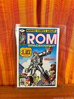 Full front cover of ROM Spaceknight #1 bagged and boarded