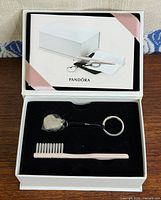 Kit in box showing brush and keychain