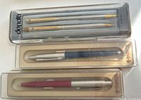All three boxed sets showing Donato pen & pencil set and two individual Parker pens