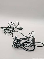 Both green extension cords displayed coiled on surface