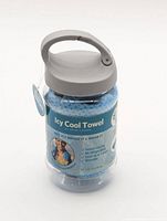 Front view of container showing Icy Cool Towel label and towel inside