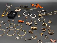 overview of entire assortment laid out on black background