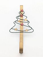 Front view of metal wreath hanger with Christmas tree wire design