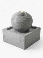 Full view of fountain showing sphere and square basin