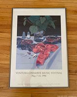 Full view of framed Ventura Chamber Music Festival poster showing artwork, text, and frame