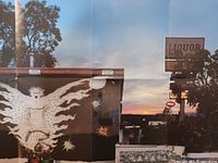 Full view of unfolded poster showing artwork and sunset background