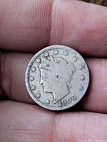 Obverse of 1900 Liberty Head V nickel showing date and Liberty profile