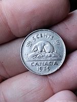 Reverse of 1939 Canada 5-cent coin showing beaver design and date