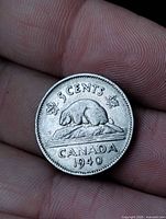 Reverse of 1940 Canadian 5-cent coin showing beaver design and date