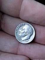 Obverse view showing Roosevelt portrait, date 1983 and P mint mark