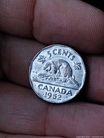 Reverse showing beaver, denomination and date 1952