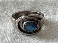 Front view showing blue stone and silver setting