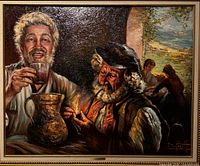 Front view of oil painting showing scene, signature, frame