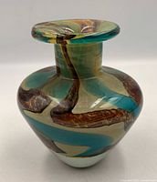 Front view of multicolour Mdina glass vase