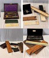 Overview collage of all drafting sets and slide rules