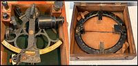 Sextant and bearing circle each in their wood boxes