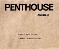 Cardboard sign with Penthouse Magazines adult content notice