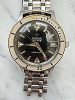 Front view of Zodiac Sea Wolf watch showing dial, bezel, bracelet