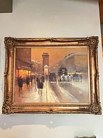 Full view of framed oil painting showing entire composition and ornate gilt frame