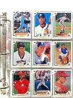 Binder page showing nine 1991 Upper Deck MLB baseball cards (fronts)