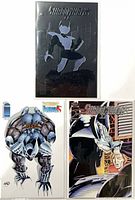 All three ShadowHawk comics arranged: #1 black embossed, #0 white, #2 color