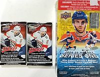 Front view of sealed Series One hobby box and two sealed MVP packs