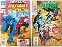 Both comic issues side by side in bags with boards