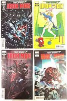Group shot of all four Tony Stark: Iron Man comics (#10 regular, #10 variant, #11 regular, #11 variant)