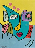 Front view of the abstract acrylic painting showing full artwork, colors and signature