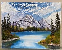 Full view of landscape oil painting on board