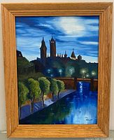 Framed vertical oil painting full view