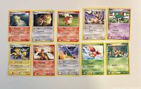 Overview of all ten Pokémon cards laid out in two rows of five
