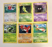 All six Pokémon cards layout front view
