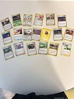 Overhead image showing all 19 Pokémon cards spread out
