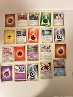 Overhead view of all 20 cards laid out 4×5 grid