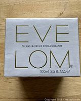 Front view of sealed Eve Lom Cleanser box showing branding and volume