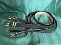 Four belts laid out showing full length and colours