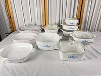 Group shot of all CorningWare dishes and lids