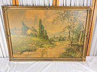 Full view of framed pastoral landscape print